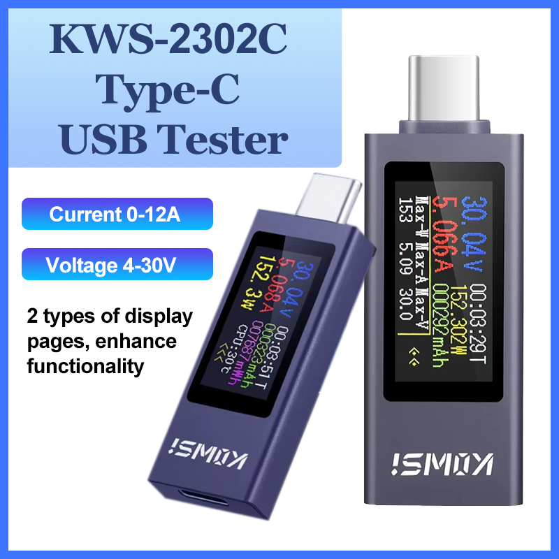 Usb Ammeter Tester - KWS-2302C Tip-C USB Test Cihazı Çok