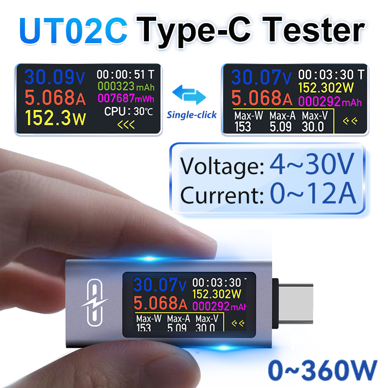 Usb Ammeter Tester - UT02C USB Renkli Ekran Tip-C Test