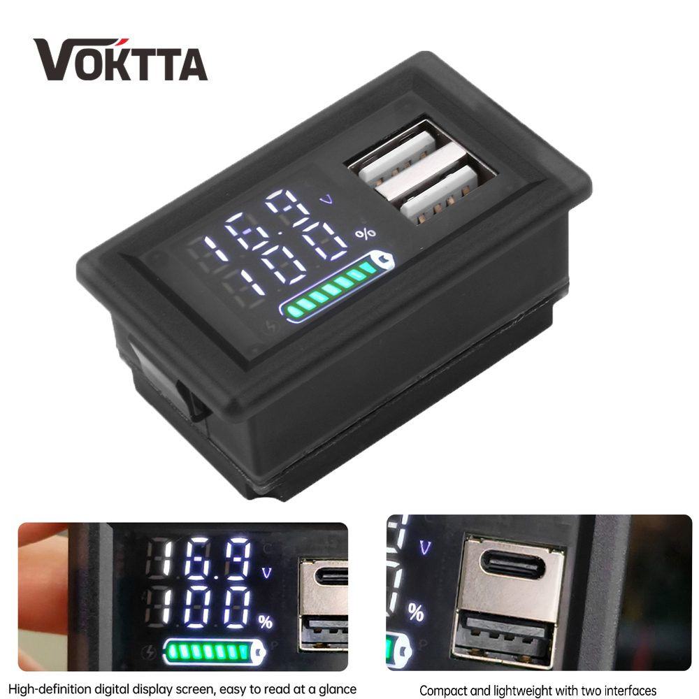 Usb Ammeter Tester - USB+Tip-C/Çift USB 9V 12V 24V Pil